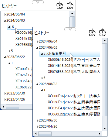 ヒストリー：テストの名称変更